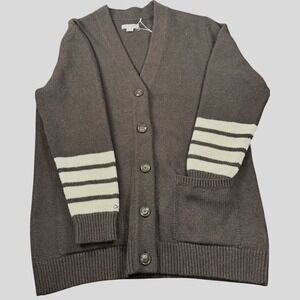 Outerknown Recycled Cashmere Cardigan Brown Striped Womens Oversized S Prep NWT